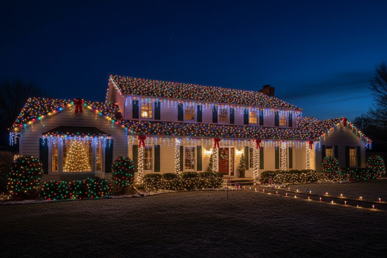 cristmas lights on house long
